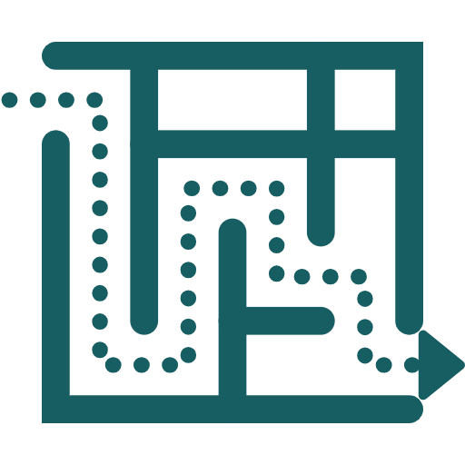 Maze with a route traced through to the exit